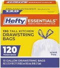 Hefty Essentials 13 Gallon Kitchen Trash Bags, White, Unscented, 120ct by Hefty