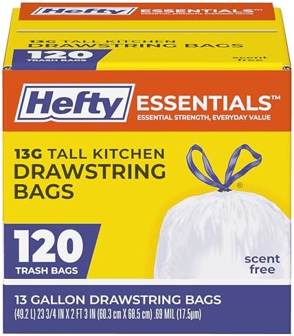 Hefty Essentials 13 Gallon Kitchen Trash Bags, White, Unscented, 120ct by Hefty