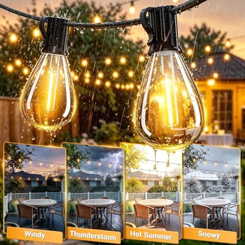 30FT Outdoor String Lights with Remote, Waterproof Patio Lights with 10+1 Shatterproof LED Bulbs,Dimmable Hanging Decor for Backyard Garden Porch Bistro, Timer & 3 Modes,2700K Warm White - Image 3