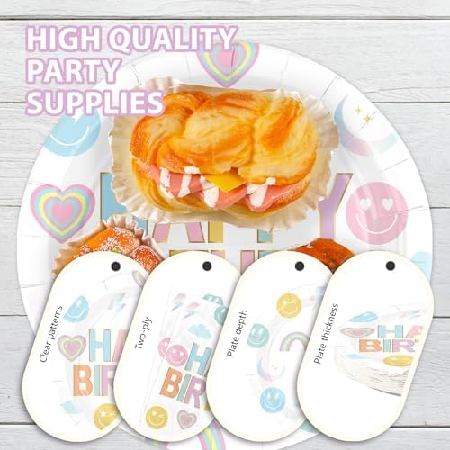 96Pcs Rainbow Smile Face Birthday Party Decorations, Serve 24 - Image 5