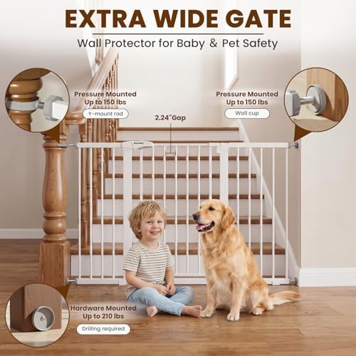 Mumeasy 36" Extra Tall Baby Gate for Doorways, 29.7"-57" Extra Wide Dog Gate for Stairs, Pressure Mounted Auto Close Pet Safety Gate with Easy Walk Thru Door, Large Indoor Child Gate for House, White - Image 3