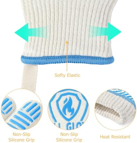 QUWIN BBQ Gloves, Oven Gloves 1472℉ Extreme Heat Resistant, Grilling Gloves Silicone Non-Slip Oven Mitts, Kitchen Gloves for BBQ, Grilling, Cooking, Baking-1 Pair… (Blue, One Size(Long Cuff)) - Image 2