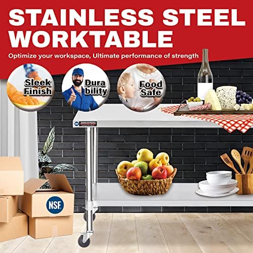 DuraSteel 24x60 NSF Stainless Steel Cart - Heavy Duty Food Prep Table with Undershelf - Rolling Kitchen Island on Wheels for Commercial Restaurant Kitchen, Garage, Outdoor Cooking, BBQ Grill, Counter - Image 3