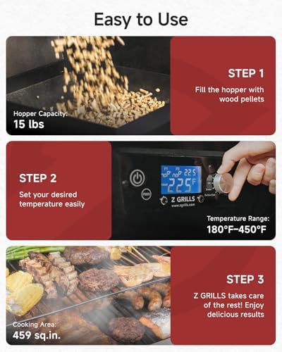 Z GRILLS ZPG-450A2 Wood Pellet Grill & Smoker, PID V3.0 Controller, 459 Sq in Cook Area, Foldable Shelf&Side Shelf, Meat Probe, Rain Cover, 8 in 1 BBQ Grill Outdoor Auto Temperature Control, Bronze - Image 6