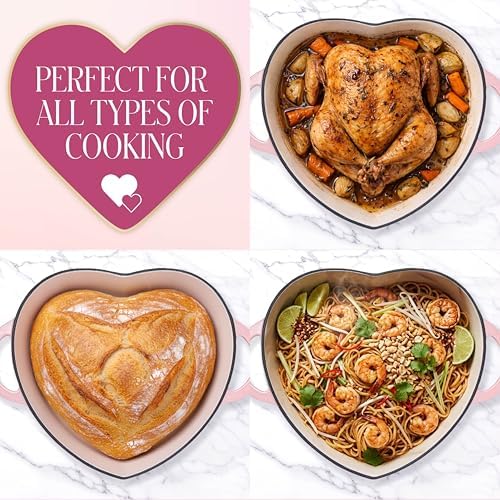 Paris Hilton Enameled Cast Iron Braiser, Heart-Shaped Skillet with Lid, Superior Heat Retention Casserole, Stovetop and Oven-to-Table, 3.5-Quart, Pink - Image 4
