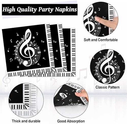 96PCS Musical Note Party Paper Plates and Napkins Music Themed Tableware Musical Notes Dinnerware Disposable Paper Plates for Baby Shower Music Concert Birthday Karaoke Christmas Decorations - Image 4