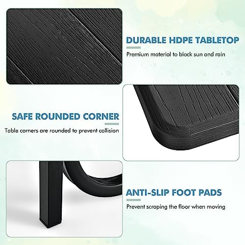 ORALNER Picnic Table, Resin Dining Table & 2 Benches Set, Weather Resistant Wood Grain Tabletop & Steel Frame, Plastic Picnic Tables for Outdoors, Porch Yard Patio Lawn Party Camping (Black) - Image 5