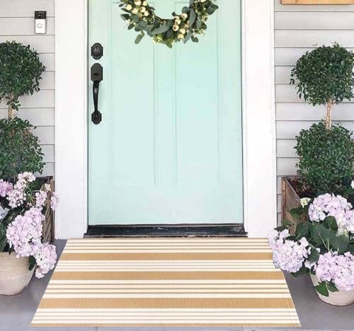 Fall Striped Outdoor Rug 24"x35"Khaki and White Washable Door Mat Outdoor - Image 7