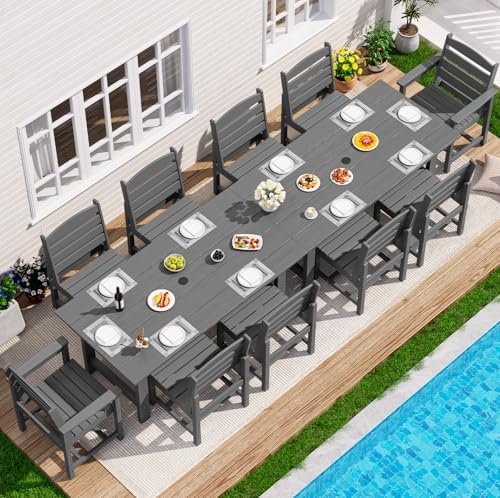 SERWALL HDPE Outdoor Dining Furniture, Outdoor Dining Set for 10, Gray by SERWALL