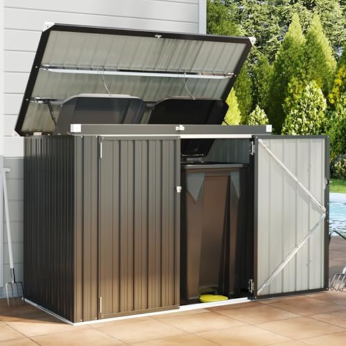 Outdoor Trash Can Storage Shed - Metal Waterproof Outdoor Garbage Can, Organizer with Chain Lid, Ideal for Trash Bins, Toys, Garden Tools for Garden/Backyard/Patio by BinpLax