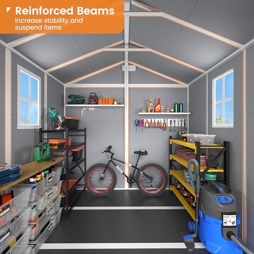 UDPATIO Resin Storage Shed 8x6 FT Plastic Outdoor Sheds with Floor, Gray - Image 4