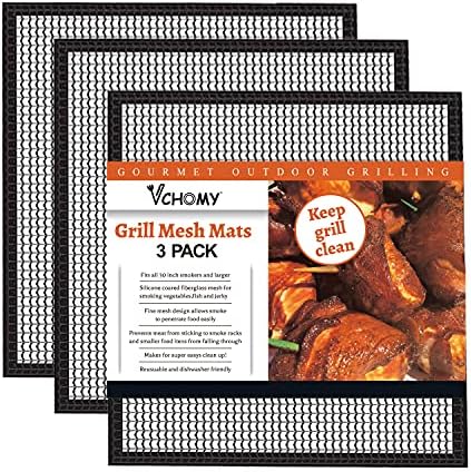 Grill Mesh Mat Set of 3 - Heavy Duty BBQ Non-stick Cooking Sheet Liners Reusable Teflon Barbecue Grilling Net for Outdoor Smoker, Pellet, Gas, Charcoal Grills - 11.8x13.8 by VCHOMY