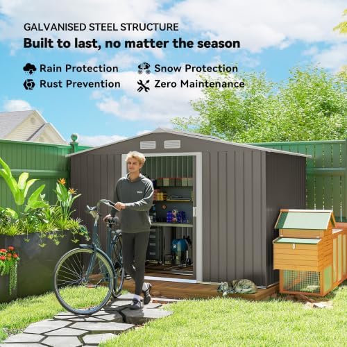 Outsunny 9' x 6' Outdoor Storage Shed Garden Tool Metal Shed Light Gray - Image 3