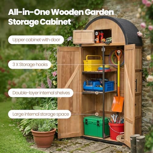 NORTHSKY Outdoor Storage Shed, Waterproof Garden Tool Cabinet with Domed Roof & Double Doors, Lockable 5-Storage Organizer for Patio Lawn Backyard - Solid Wood & Metal Frame - Image 6
