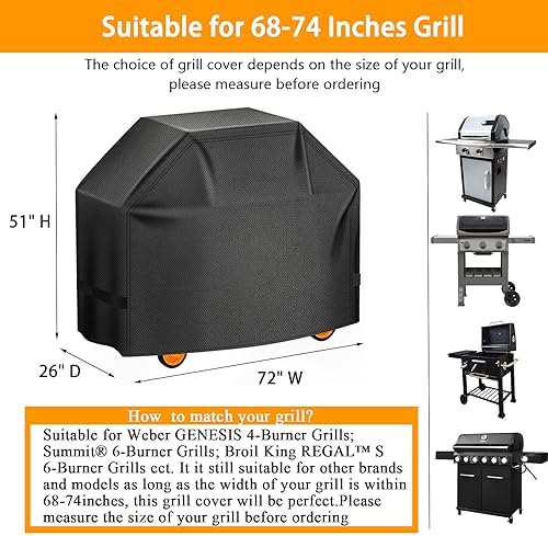 Aoretic Grill Cover, 72 inches 600D Heavy Duty BBQ Gas Grill Cover, Waterproof,Anti-UV Material for Weber Char-Broil Monument, Brinkmann Dyna-glo Nexgrill Megamaster MASTERCOOK (SKZ) - Image 2