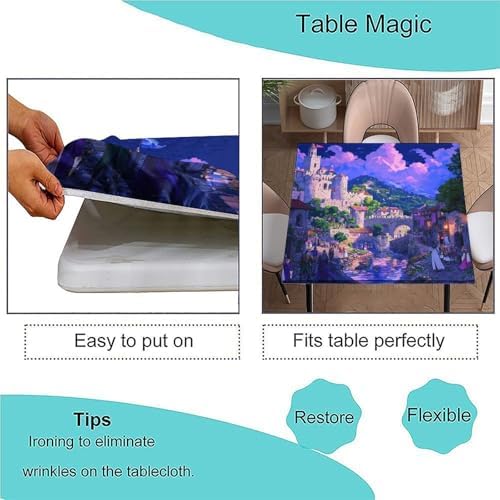Fitted Outdoor Tablecloth, Medieval Fantasy Pattern Printed on Oilproof Foldable Dining Table Cover, Use for Kitchen Balcony Cafe Dining, Fit for 52" x 52" Square Tables - Image 3