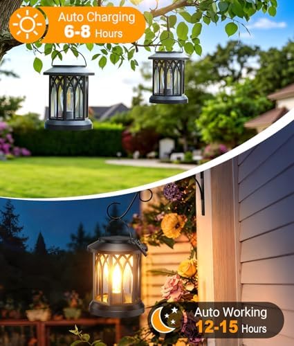 Solar Lantern Outdoor Lights with Metal Hooks, Upgraded Solar Lanterns - Image 2