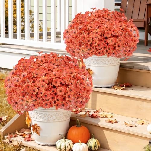 Powbrace 60 Pack Artificial Fall Flowers Mums for Outdoor Indoor (Orange) - Image 4