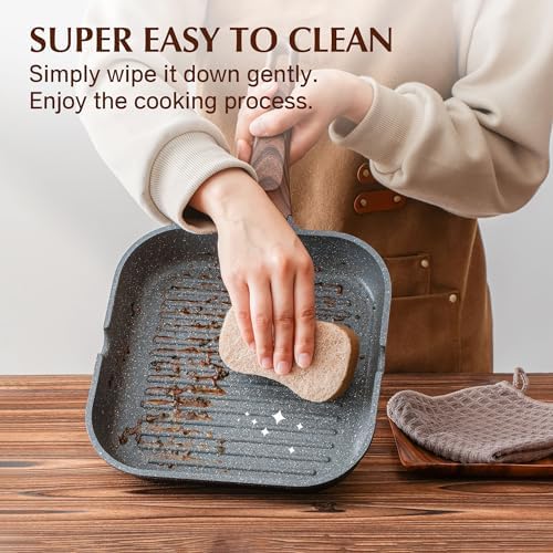 SENSARTE Nonstick Grill Pan with Lid, Grill Pan for Stove Tops, Versatile Griddle Pan with Pour Spouts, Square Grill Pan for Big Cooking Surface, Grill Skillet for Indoor Outdoor Grilling. PFOA Free - Image 4