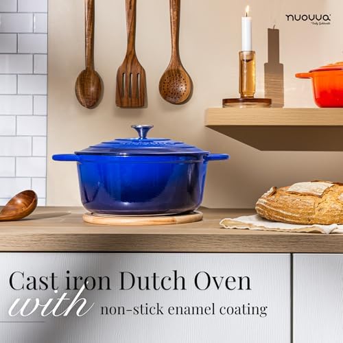 Nuovva Enamelled Cast Iron Dutch Oven Pot with Lid-6.4 Quart Non Stick Casserole Pot-Heavy Duty & Oven Safe up to 500° F for Bread Baking, Braising, Stews, Roasting - 28cm Dark Blue - Image 4