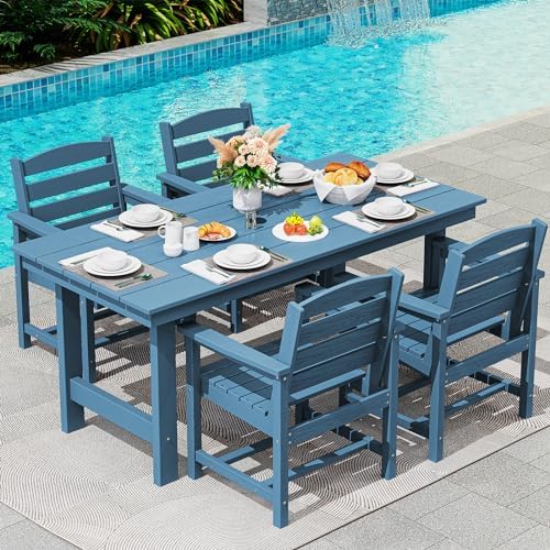 SERWALL 5 Pcs HDPE Patio Dining Set, Outdoor Dining Set for 4, Blue by SERWALL