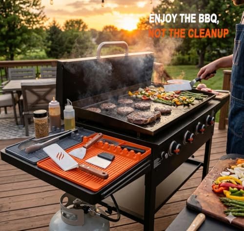 Silicone Grill Mat for Blackstone, BBQ Tool Rest with Grease Drip Pad(Grey) - Image 5