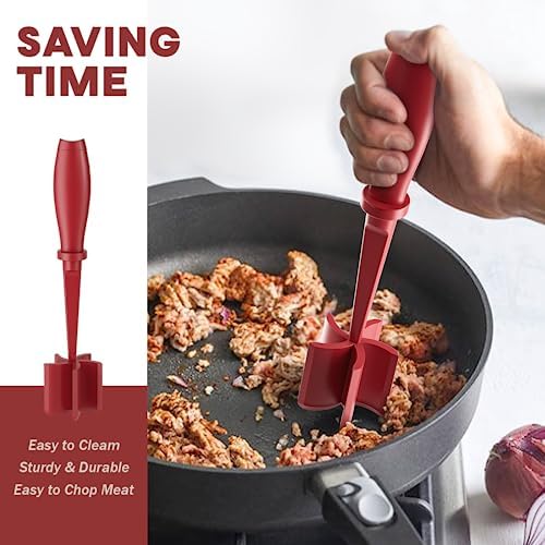 Meat Chopper, Upgrade Hamburger Smasher, Premium Heat Resistant Meat Masher for Ground Beef, Ground Turkey and More, Non Stick Mix Grinder-Red - Image 4