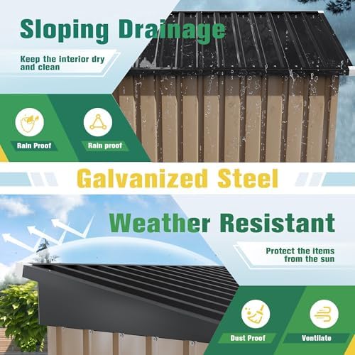 Flamaker 5x3 FT Storage Shed Waterproof Metal Garden Shed with Lockable Door Utility Tool Shed Outdoor Storage for Backyard, Patio and Lawn, Brown - Image 3