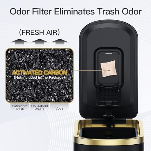 CEROELDA Small Bathroom Trash Can with Lid-10L/2.6 Gal-Soft Close Lid-Black - Image 3