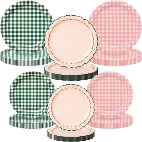 Havawish 144 Pcs Camp Gingham Paper Plates 7'' 9'' Themed Party Plates by Havawish