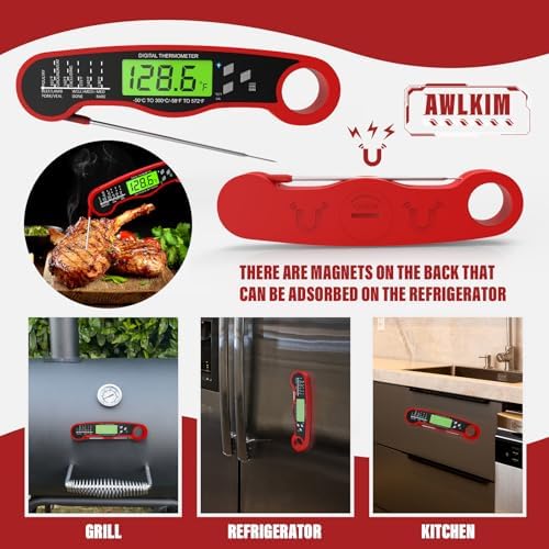 AWLKIM 2 Pack Meat Thermometer Digital, Instant Read Food Thermometer, Red - Image 6