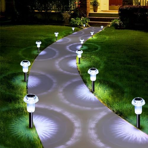 Priddop 8 Pack Solar Pathway Lights Outdoor Waterproof 6000K Cool White LED by Priddop