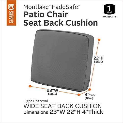 Classic Accessories Montlake Water-Resistant 23 x 22 x 4 Inch Patio Lounge Back Cushion, Light Charcoal Grey, Outdoor Loveseat Cushions - Image 2