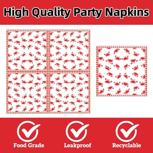 40pcs Crab Birthday Party Decorations Crab Plates and Napkins for Baby Shower Picnic BBQ Crabs Seafood Boil Birthday Party Supplies, Suitable for 20 Guests - Image 4