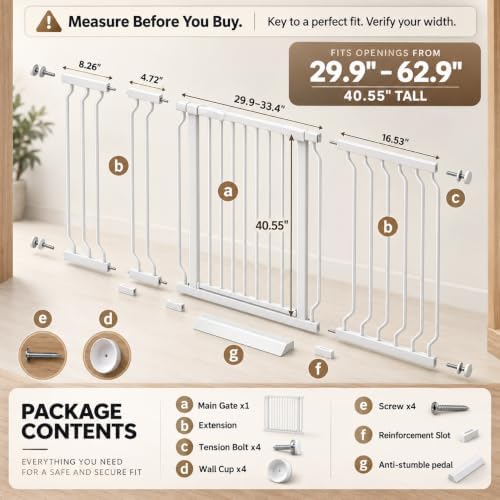 Extra Tall Baby and Dog Gate, 40.55" H, 46.45"-62.99" W, White - Image 2
