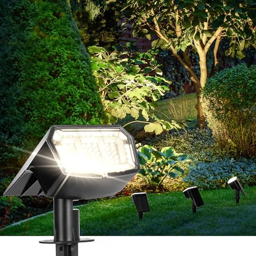 AUDERWIN Solar Spot Lights Outdoor 63 LED 3 Lighting,Waterproof IP65 Modes Spotlights for Outside House Yard Garden Landscape Lights 4 Pack (Natural Light) by AUDERWIN