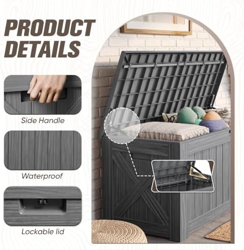 JUMMICO 120 Gallon Resin Deck Box, Large Outdoor Storage Box Waterproof - Image 2