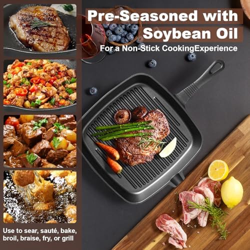 Pre-Seasoned Cast Iron skillets,4 Piece Durable Pots and Pans Set with Handle Covers for Grill, BBQ, Camping Fire, Stovetop, Kitchen and Camping Cookware - Image 4