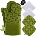 KEGOUU Oven Mitts and Pot Holders 6pcs Set, Kitchen Oven Glove High Heat Resistant 500 Degree Extra Long Oven Mitts and Potholder with Non-Slip Silicone Surface for Cooking (Olive Drab) by KEGOUUOvenMitt