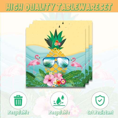 40pcs Fancy Land Flamingo Party Supplies Summer Beach Paper Plates and Napkins Set Pineapple Summer Hawaiian Tableware for 20 Guests - Image 4