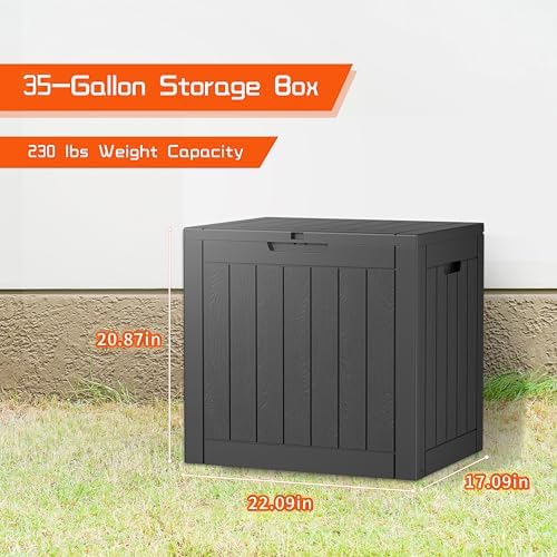 35 Gallon Outdoor Storage Box, Large Resin Deck Box for Patio Cushions, Garden Tools, Pool Accessories, Waterproof and Lockable Design, Storage Bench for Backyard & Deck(Black) - Image 5