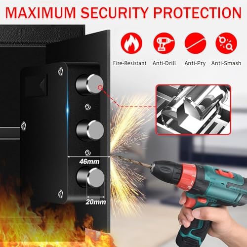 3.3 Cuft Large Home Safes Water and Fireproof with Digital Keypad & Key Lock, Security Safes for Home with DIY Removable Shelf, Anti-Pry Safe Box for Money Documents Jewelry, 19.69"H x13.78"W x 12.2"D - Image 5