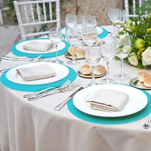 50 PCS Lake Blue Round Paper Placemats 13 Inch Glitter Disposable Paper Charger Doilies Tablemats for Wedding Birthday Baby Shower Ocean Beach Party Dinner Table Decor - Image 6