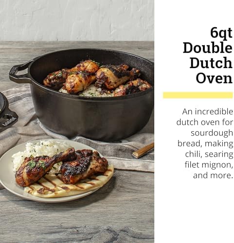 Lodge Chef Collection 6 Quart Pre-Seasoned Cast Iron Double Dutch Oven - Image 2
