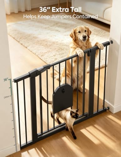 Babelio 36" Tall Dog Gate with Adjustable Cat Door, CatPrivilege I, 29-43" - Image 3