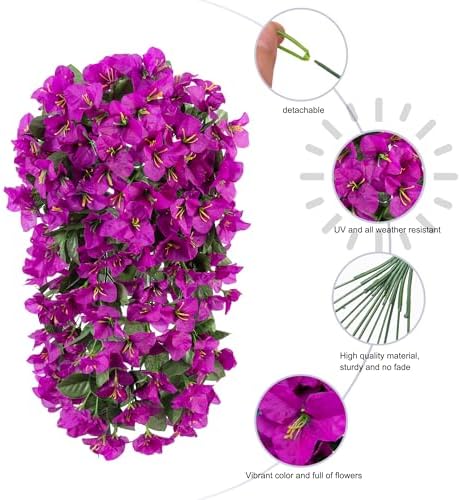 Faux Bougainvillea Artificial Flowers Plants for Outdoors Outside Decoration, 2 pcs Purple Fake Flowers UV Resistant Look Real Silk Long Trailing Vines for Front Door Porch Planter Urn Patio Garden - Image 6