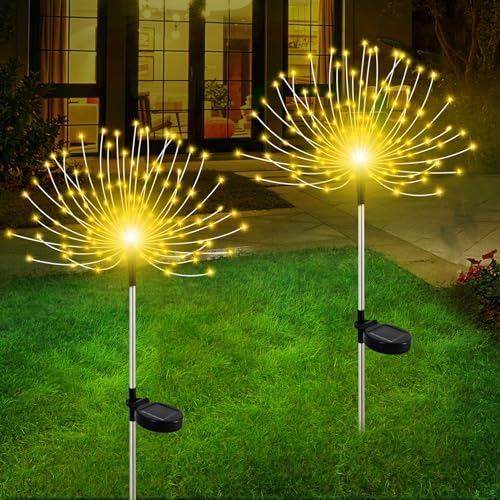 Solar Garden Lights Outdoor, 6 Pack 120 LED Twinkling Firework Lights Decorative with 2 Modes, Outdoor Waterproof Solar Starburst Light for Outside Yard Pathway Garden Decor, Warm White - Image 2