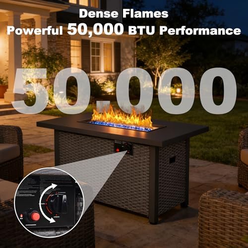 Patio Furniture Set with Fire Pit Table, 6PCS Outdoor Conversation Sets Waterproof Rattan Sectional Sofa with 4” Thickened Cushion Modular Wicker Patio Furniture Set with Glass Top Table (Grey) - Image 6