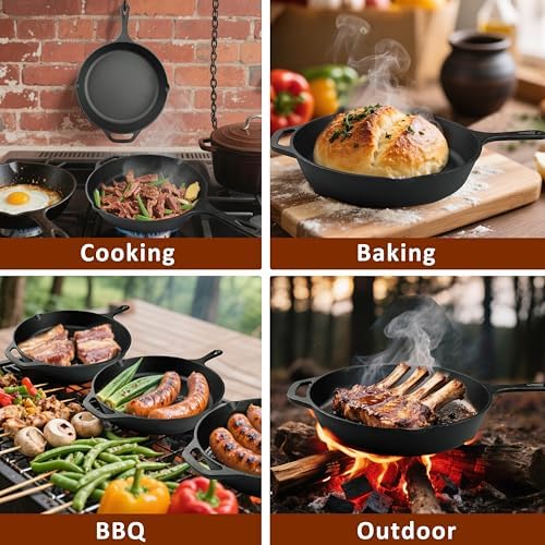 10 Inch Cast Iron Skillet, Pre-Seasoned Frying Pan for Oven, Stovetop, Grill & Campfire, Durable, Non-Toxic, Even-Heating Cookware, Black - Image 4