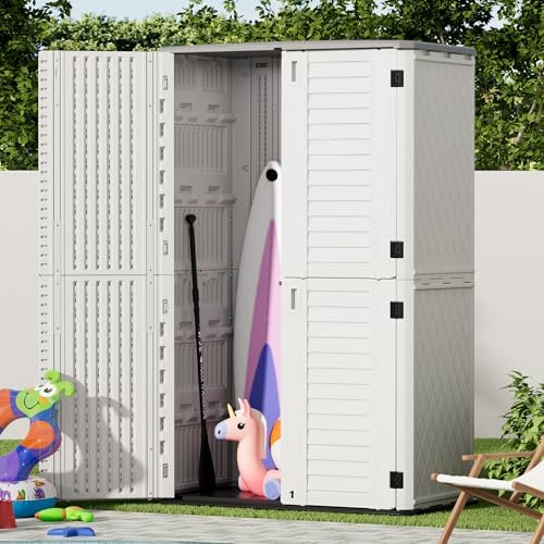 Mrosaa Outdoor Storage Cabinet Waterproof,Resin Vertical Storage Shed Lockable, 66 Cubic Feet Outdoor Storage Box for Garden/Backyard/Home/Pool - Image 2